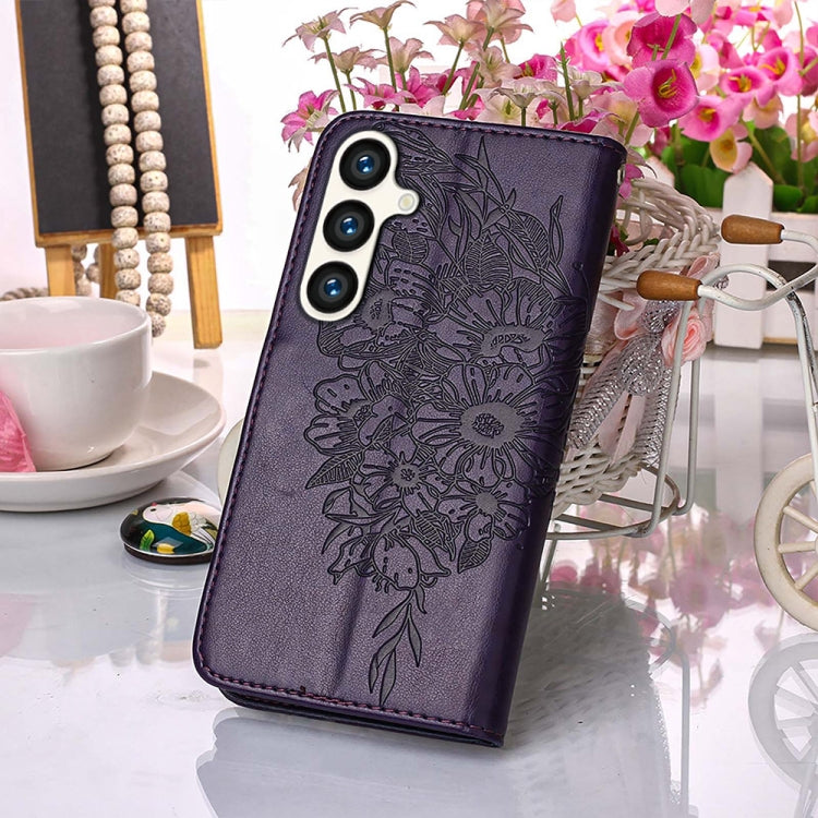 For Samsung Galaxy S24 5G Embossed Butterfly Leather Phone Case(Dark Purple) - Galaxy S24 5G Cases by buy2fix | Online Shopping UK | buy2fix