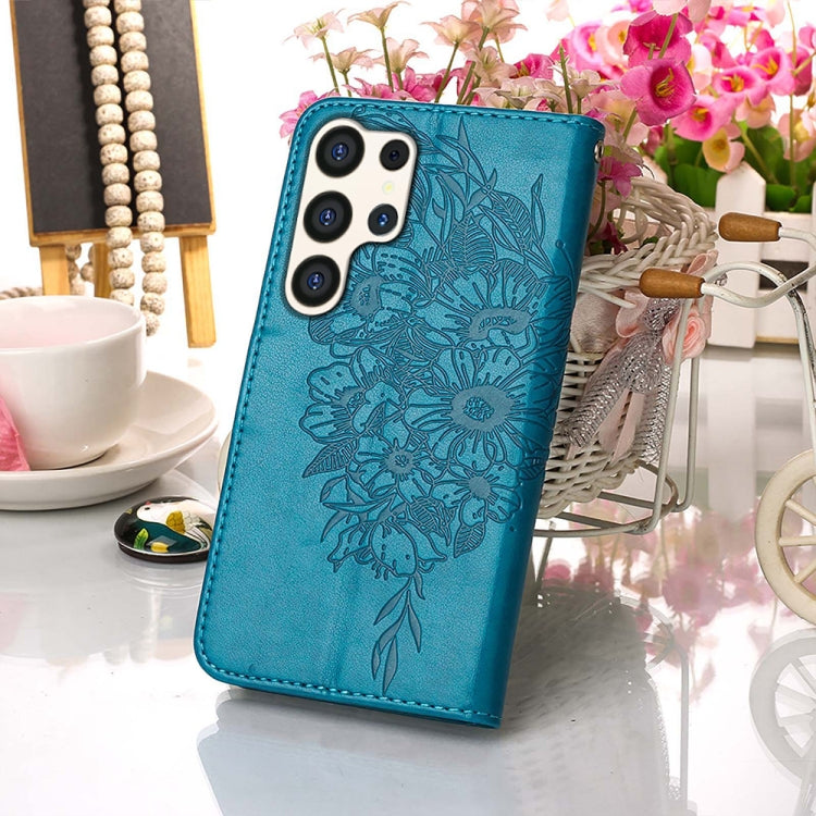 For Samsung Galaxy S24 Ultra 5G Embossed Butterfly Leather Phone Case(Blue) - Galaxy S24 Ultra 5G Cases by buy2fix | Online Shopping UK | buy2fix