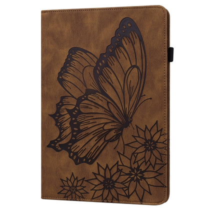 For Samsung Galaxy Tab S9 FE+ / S9+ / S8+ Big Butterfly Embossed Leather Tablet Case(Brown) - Galaxy Tab S9+ Cases by buy2fix | Online Shopping UK | buy2fix