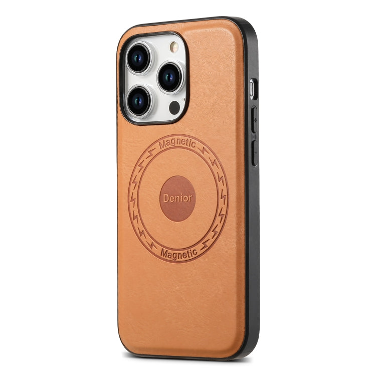 For iPhone 12 Pro Max Denior Cowhide Texture Leather MagSafe Phone Case(Khaki) - iPhone 12 Pro Max Cases by Denior | Online Shopping UK | buy2fix