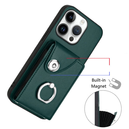 For iPhone 16 Pro Organ Card Bag Ring Holder Phone Case with Long Lanyard(Green) - iPhone 16 Pro Cases by buy2fix | Online Shopping UK | buy2fix