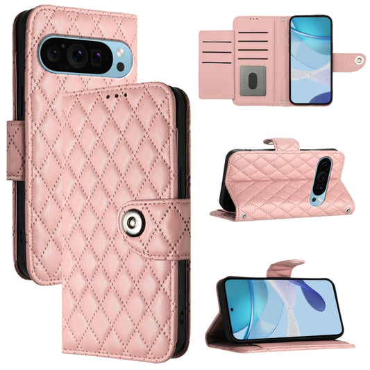 For Google Pixel 9 Pro XL Rhombic Texture Flip Leather Phone Case with Lanyard(Coral Pink) - Google Cases by buy2fix | Online Shopping UK | buy2fix