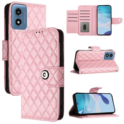 For Motorola Moto G 5G 2024 Global Rhombic Texture Flip Leather Phone Case with Lanyard(Pink) - Motorola Cases by buy2fix | Online Shopping UK | buy2fix