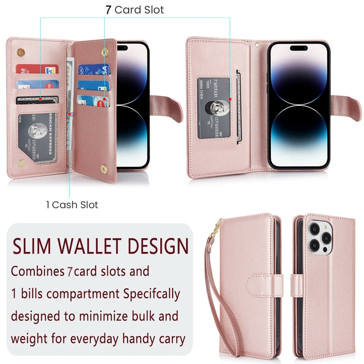 For iPhone 16 Pro Max Multi-Card Wallet RFID Leather Phone Case(Rose Gold) - iPhone 16 Pro Max Cases by buy2fix | Online Shopping UK | buy2fix