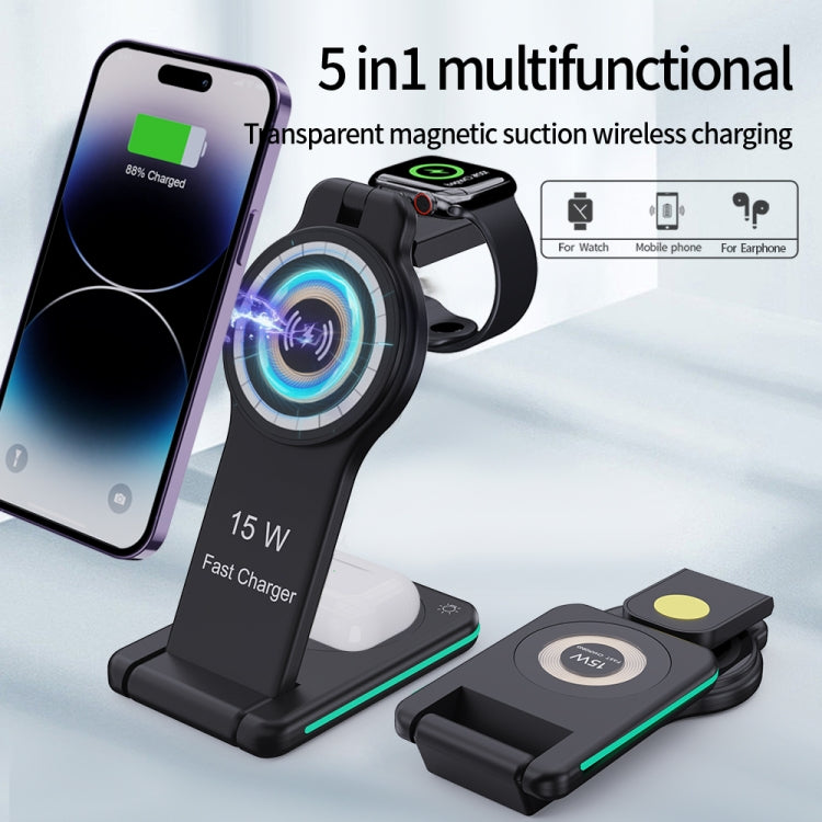 H60 5 in 1 Folding Multi-function Magnetic Wireless Charger(Black) - Wireless Charger by buy2fix | Online Shopping UK | buy2fix