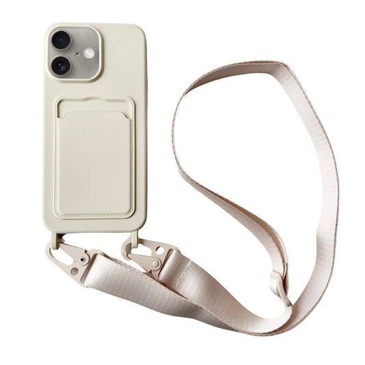 For iPhone 16 Plus Card Slot Liquid Silicone Phone Case with Lanyard(White) - iPhone 16 Plus Cases by buy2fix | Online Shopping UK | buy2fix