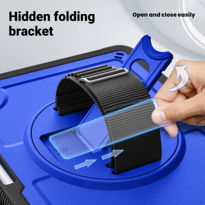 For iPad Air 11 2024 Honeycomb Hand Grip Turntable Stand Tablet Case(Dark Blue) - iPad Air 11 2024 Cases by buy2fix | Online Shopping UK | buy2fix