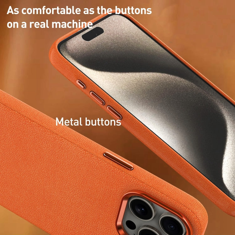 For iPhone 14 Plus Metal Lens Frame Leather Magsafe Full Coverage Shockproof Phone Case(Orange) - iPhone 14 Plus Cases by buy2fix | Online Shopping UK | buy2fix