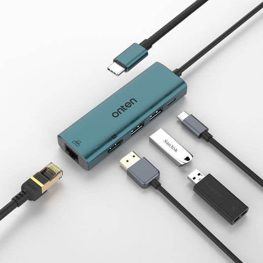 Onten UC125 5 in 1 USB-C / Type-C to HDMI+USB3.0+PD3.0 Multi-function HUB with 100Mbps Network Card - USB HUB by Onten | Online Shopping UK | buy2fix