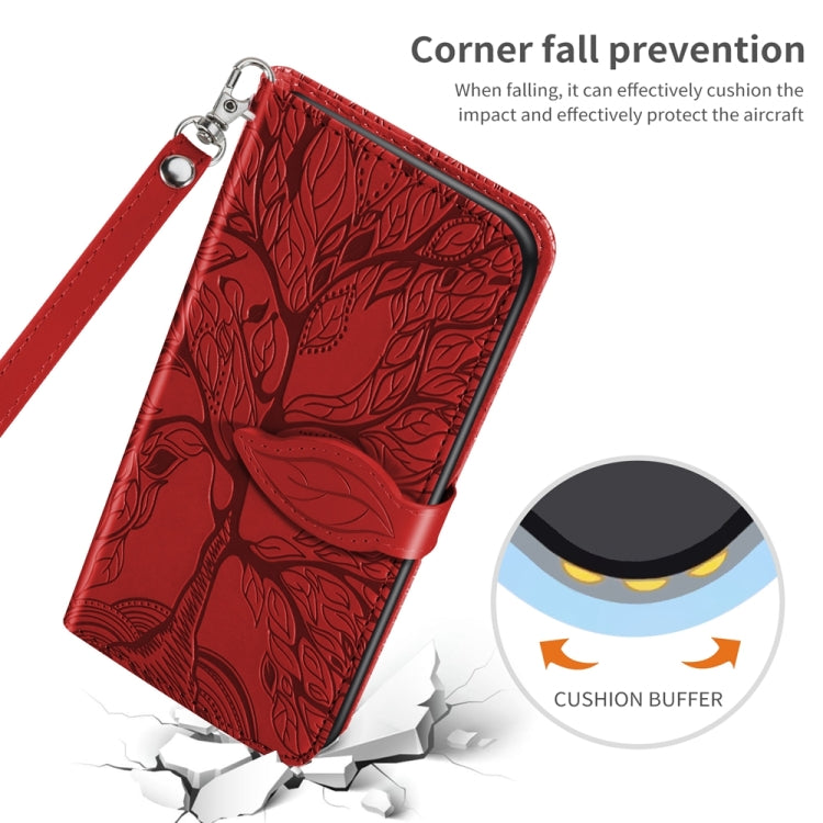 For Xiaomi Redmi Note 13 5G Life Tree Embossing Pattern Leather Phone Case(Red) - Note 13 Cases by buy2fix | Online Shopping UK | buy2fix