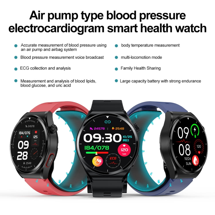 S22 Air Pump Blood Pressure Testing ECG Health Smart Watch, 1.39 inch Round Screen(Red) - Smart Watches by buy2fix | Online Shopping UK | buy2fix