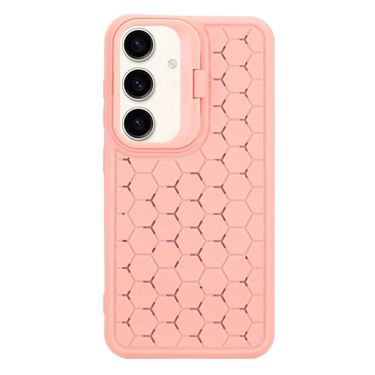 For Samsung Galaxy S24 5G Honeycomb Radiating Lens Holder Magsafe Phone Case(Pink) - Galaxy S24 5G Cases by buy2fix | Online Shopping UK | buy2fix