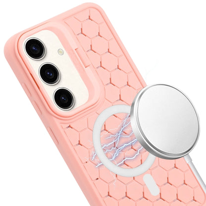 For Samsung Galaxy S24 5G Honeycomb Radiating Lens Holder Magsafe Phone Case(Pink) - Galaxy S24 5G Cases by buy2fix | Online Shopping UK | buy2fix