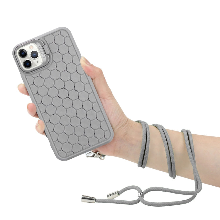 For iPhone 13 Pro Max Honeycomb Radiating Lens Holder Magsafe Phone Case with Lanyard(Grey) - iPhone 13 Pro Max Cases by buy2fix | Online Shopping UK | buy2fix