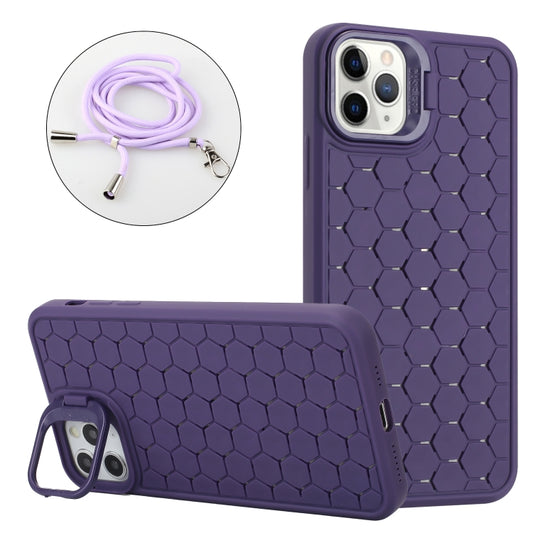 For iPhone 13 Pro Honeycomb Radiating Lens Holder Magsafe Phone Case with Lanyard(Purple) - iPhone 13 Pro Cases by buy2fix | Online Shopping UK | buy2fix