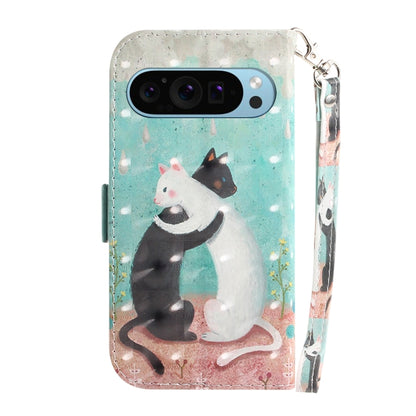 For Google Pixel 9 Pro 3D Colored Horizontal Flip Leather Phone Case(Black White Cat) - Google Cases by buy2fix | Online Shopping UK | buy2fix