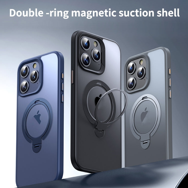 For iPhone 12 Pro Max Double Ring MagSafe Magnetic Holder Phone Case(Matte Blue) - iPhone 12 Pro Max Cases by buy2fix | Online Shopping UK | buy2fix