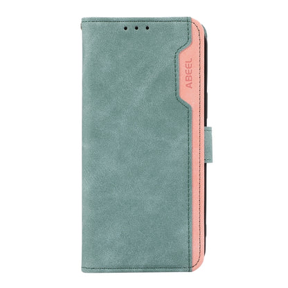 For iPhone 16 ABEEL Color Block Magnetic RFID Leather Phone Case(Cyan-Pink) - iPhone 16 Cases by buy2fix | Online Shopping UK | buy2fix