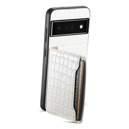 For Google Pixel 6 Pro Crocodile Texture Card Bag Design Full Coverage Phone Case(White) - Google Cases by buy2fix | Online Shopping UK | buy2fix