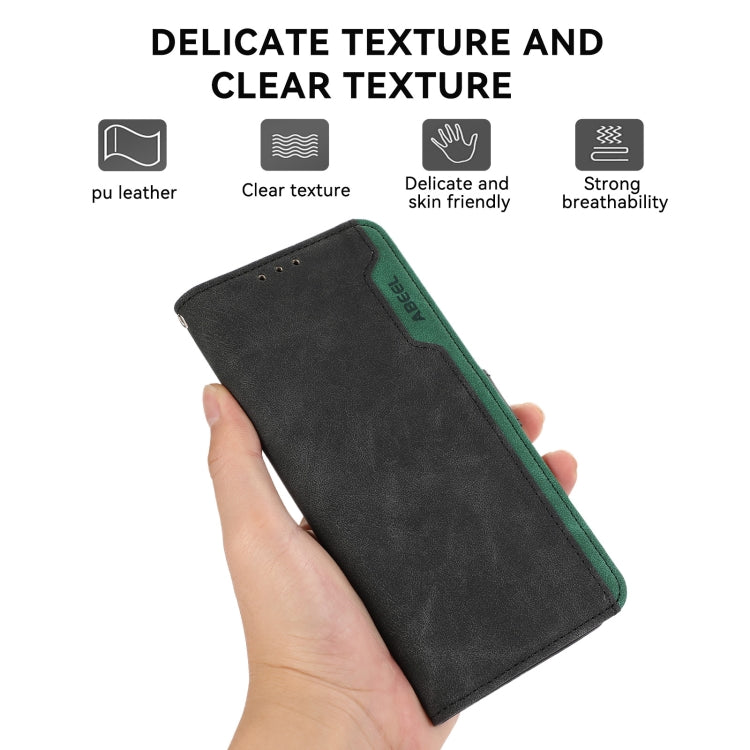 For Samsung Galaxy S22 5G ABEEL Color Block Magnetic RFID Leather Phone Case(Black-Green) - Galaxy S22 5G Cases by buy2fix | Online Shopping UK | buy2fix