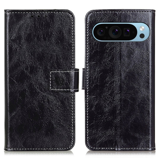 For Google Pixel 9 Retro Crazy Horse Texture Flip Leather Phone Case(Black) - Google Cases by buy2fix | Online Shopping UK | buy2fix