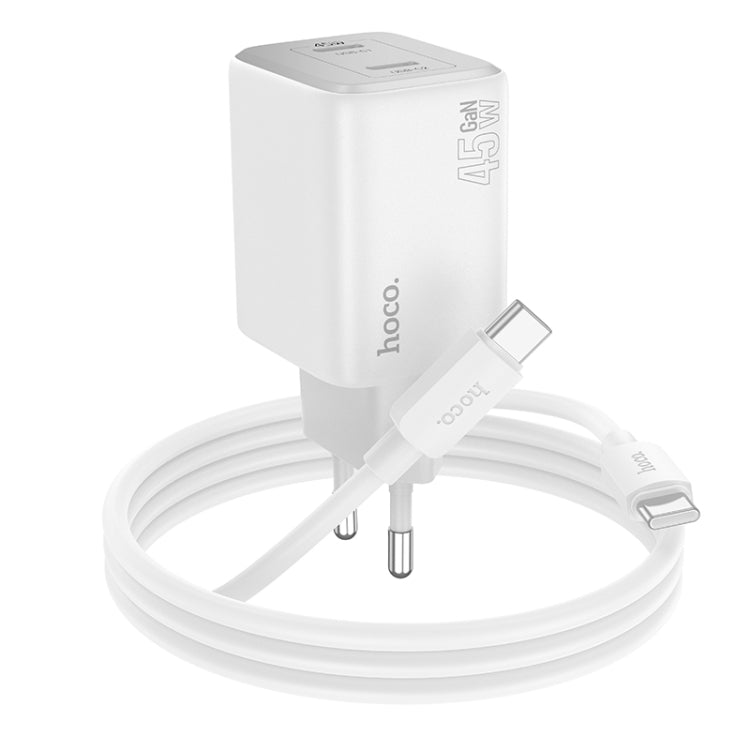 hoco N42 Elogiado PD45W Dual-port Type-C Charger with Type-C to Type-C Cable, EU Plug(White) - USB Charger by hoco | Online Shopping UK | buy2fix