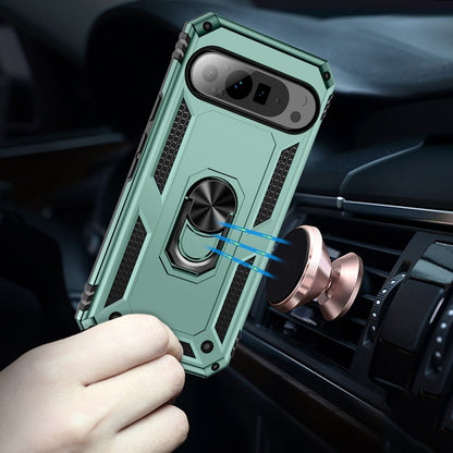 For Google Pixel 9 Pro Shockproof TPU + PC Phone Case with Holder(Dark Green) - Google Cases by buy2fix | Online Shopping UK | buy2fix