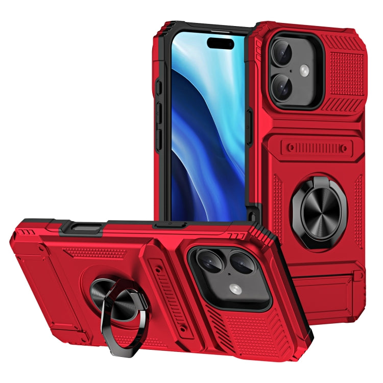 For iPhone 16 Plus TPU+PC Shockproof Card Phone Case with Metal Ring Holder(Red) - iPhone 16 Plus Cases by buy2fix | Online Shopping UK | buy2fix