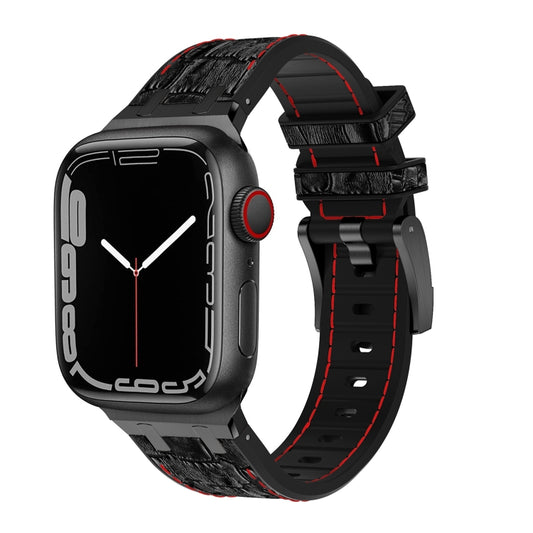 For Apple Watch SE 2023 44mm Crocodile Texture Liquid Silicone Watch Band(Black Red Black) - Watch Bands by buy2fix | Online Shopping UK | buy2fix