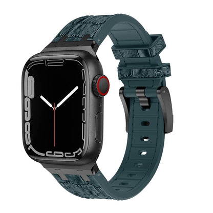 For Apple Watch Series 5 40mm Crocodile Texture Liquid Silicone Watch Band(Black Deep Green) - Watch Bands by buy2fix | Online Shopping UK | buy2fix