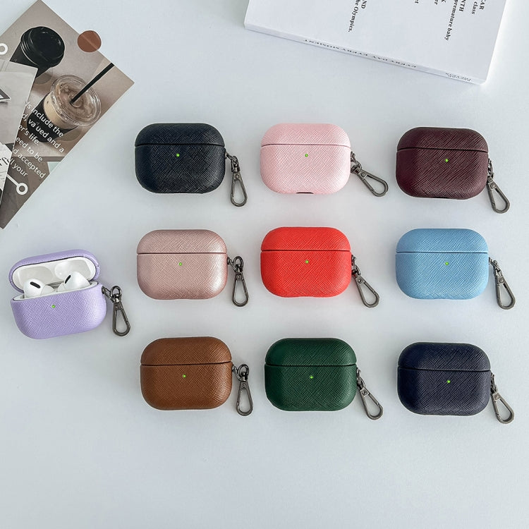 For AirPods Pro 2 Cross Texture PU Leather Bluetooth Earphone Protective Case(Dark Green) - For AirPods Pro 2 by buy2fix | Online Shopping UK | buy2fix