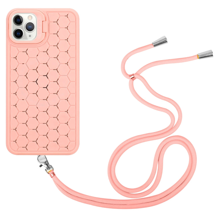 For iPhone 16 Pro Honeycomb Radiating Holder TPU Phone Case with Lanyard(Pink) - iPhone 16 Pro Cases by buy2fix | Online Shopping UK | buy2fix