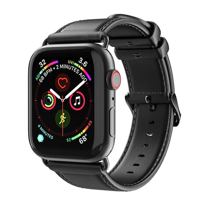 For Apple Watch SE 2023 44mm DUX DUCIS Business Genuine Leather Watch Strap(Black) - Watch Bands by DUX DUCIS | Online Shopping UK | buy2fix