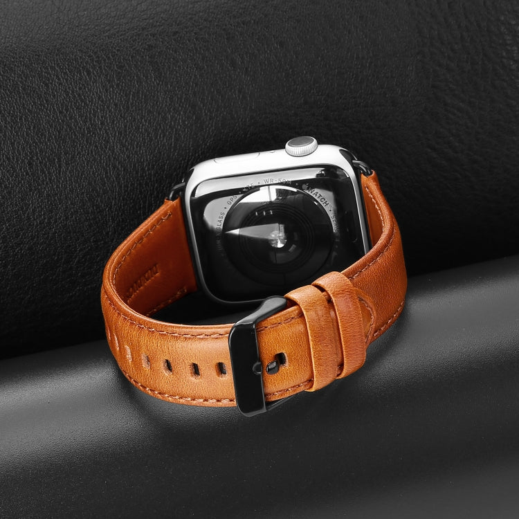 For Apple Watch Series 8 45mm DUX DUCIS Business Genuine Leather Watch Strap(Khaki) - Watch Bands by DUX DUCIS | Online Shopping UK | buy2fix