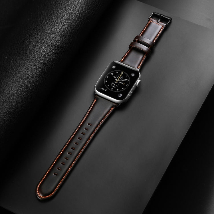 For Apple Watch SE 40mm DUX DUCIS Business Genuine Leather Watch Strap(Coffee) - Watch Bands by DUX DUCIS | Online Shopping UK | buy2fix