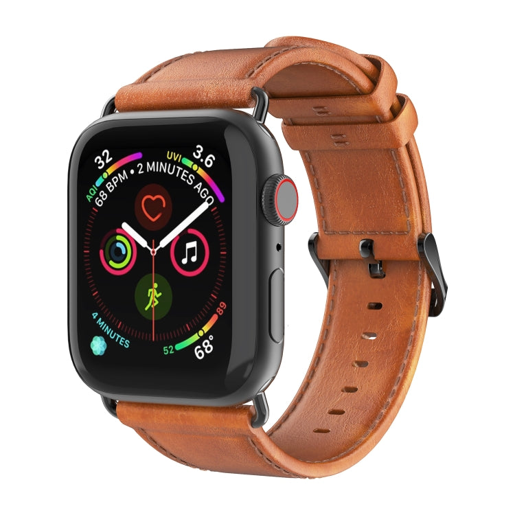 For Apple Watch SE 44mm DUX DUCIS Business Genuine Leather Watch Strap(Khaki) - Watch Bands by DUX DUCIS | Online Shopping UK | buy2fix