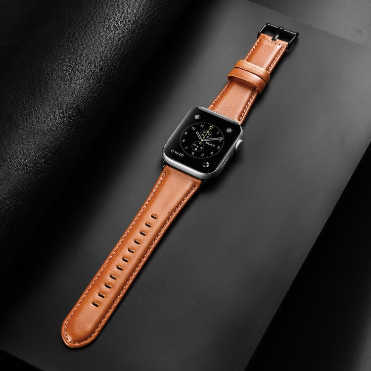 For Apple Watch SE 44mm DUX DUCIS Business Genuine Leather Watch Strap(Khaki) - Watch Bands by DUX DUCIS | Online Shopping UK | buy2fix