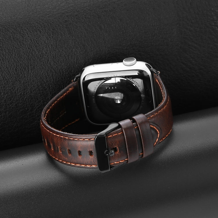 For Apple Watch Series 5 44mm DUX DUCIS Business Genuine Leather Watch Strap(Coffee) - Watch Bands by DUX DUCIS | Online Shopping UK | buy2fix