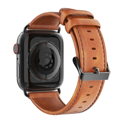 For Apple Watch Series 5 44mm DUX DUCIS Business Genuine Leather Watch Strap(Khaki) - Watch Bands by DUX DUCIS | Online Shopping UK | buy2fix