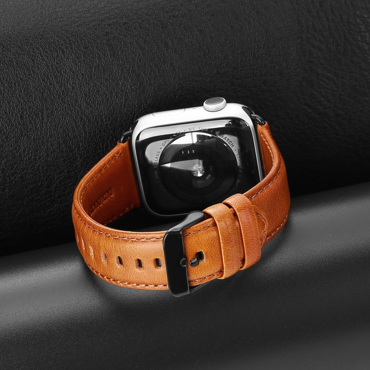 For Apple Watch Series 10 42mm DUX DUCIS Business Genuine Leather Watch Strap(Khaki) - Watch Bands by DUX DUCIS | Online Shopping UK | buy2fix