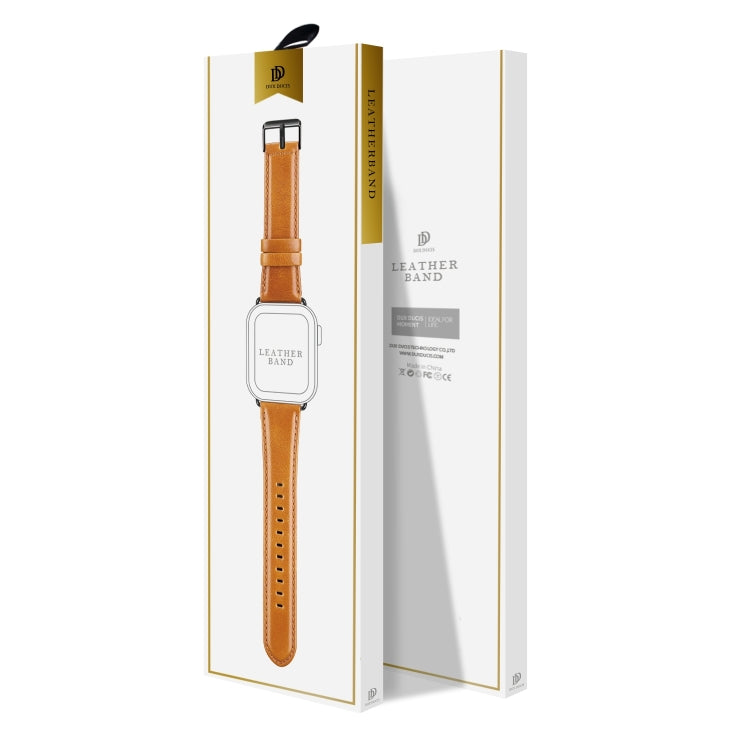 For Apple Watch Series 10 42mm DUX DUCIS Business Genuine Leather Watch Strap(Khaki) - Watch Bands by DUX DUCIS | Online Shopping UK | buy2fix