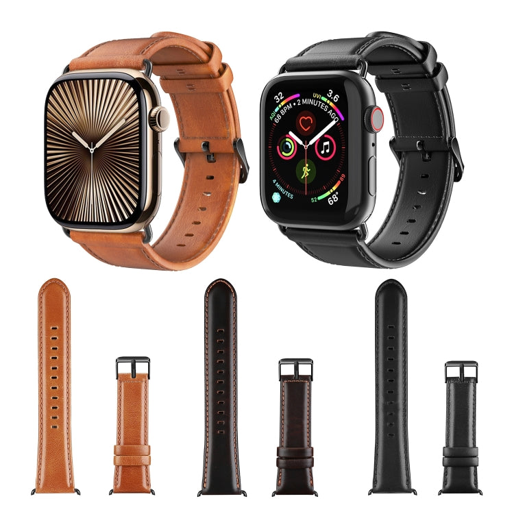 For Apple Watch Series 7 41mm DUX DUCIS Business Genuine Leather Watch Strap(Coffee) - Watch Bands by DUX DUCIS | Online Shopping UK | buy2fix