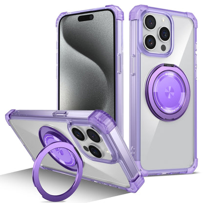 For iPhone 15 Pro Gold Shield CD Pattern MagSafe Magnetic Phone Case with Rotating Stand(Transparent Purple) - iPhone 15 Pro Cases by buy2fix | Online Shopping UK | buy2fix