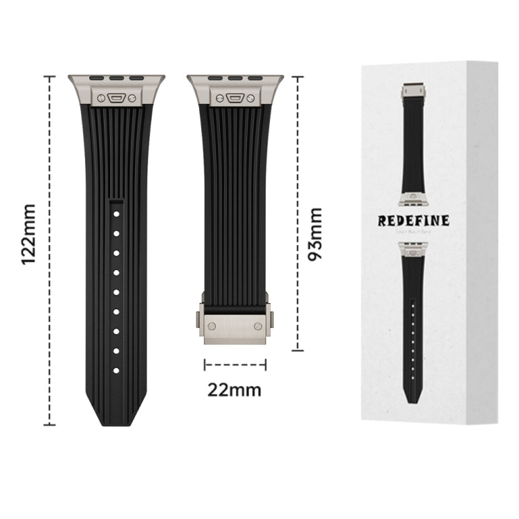 For Apple Watch Ultra 2 49mm Vertical Texture Titanium Buckle Elastic Silicone Watch Band(Grey) - Watch Bands by buy2fix | Online Shopping UK | buy2fix