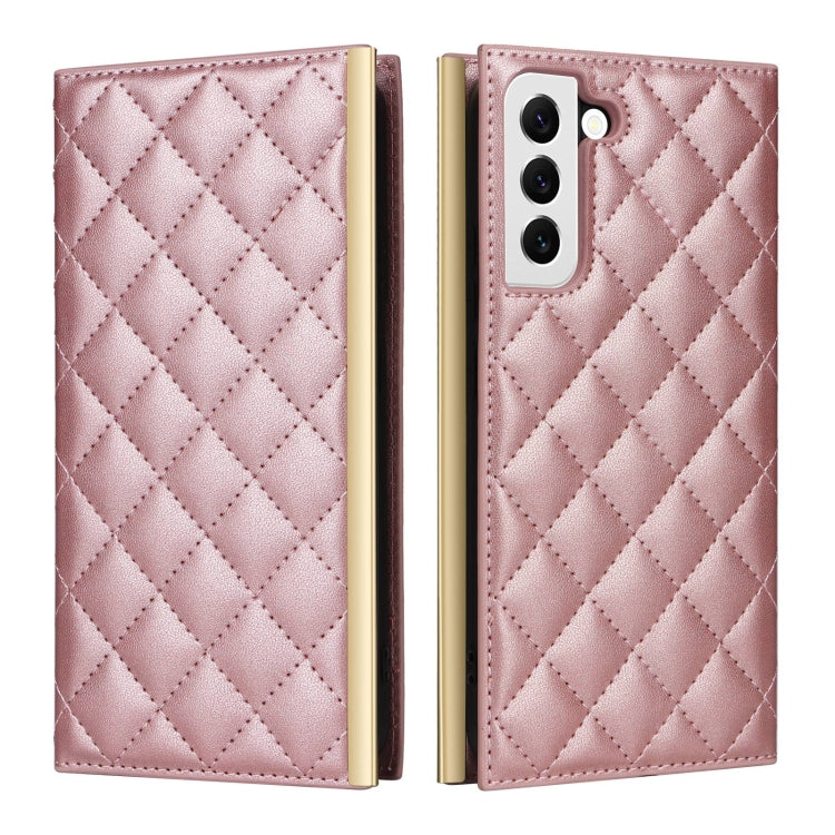 For Samsung Galaxy S22+ 5G Crossbody Rhombic Sucker Leather Phone Case(Rose Gold) - Galaxy S22+ 5G Cases by buy2fix | Online Shopping UK | buy2fix