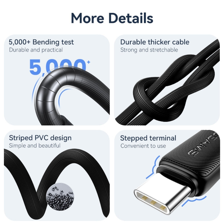 USAMS US-SJ693 USB to USB-C / Type-C 3A Striped Fast Charge Data Cable, Length:2m(Pink) - USB-C & Type-C Cable by USAMS | Online Shopping UK | buy2fix