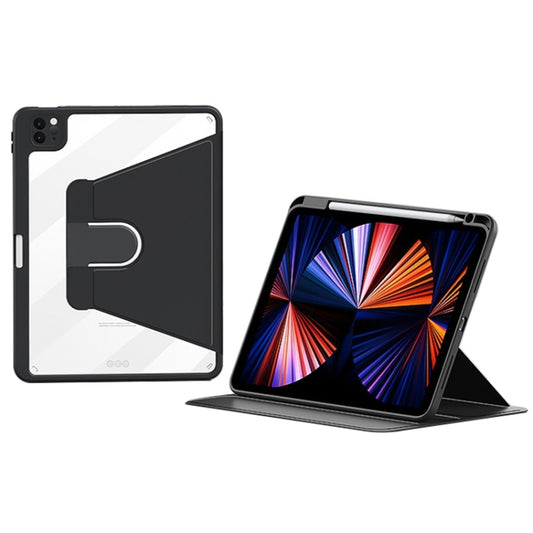 For iPad Pro 12.9 2022/2021/2020 ZGA Tri-Fold 360 Rotation Smart Leather Tablet Case(Black) - iPad Pro 12.9 (2022/2021) Cases by ZGA | Online Shopping UK | buy2fix