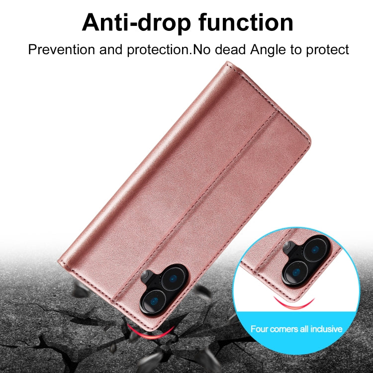 For iPhone 16 LC.IMEEKE Strong Magnetism Microfiber Leather Phone Case(Rose Gold) - iPhone 16 Cases by LC.IMEEKE | Online Shopping UK | buy2fix