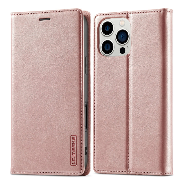 For iPhone 16 Pro Max LC.IMEEKE Strong Magnetism Microfiber Leather Phone Case(Rose Gold) - iPhone 16 Pro Max Cases by LC.IMEEKE | Online Shopping UK | buy2fix