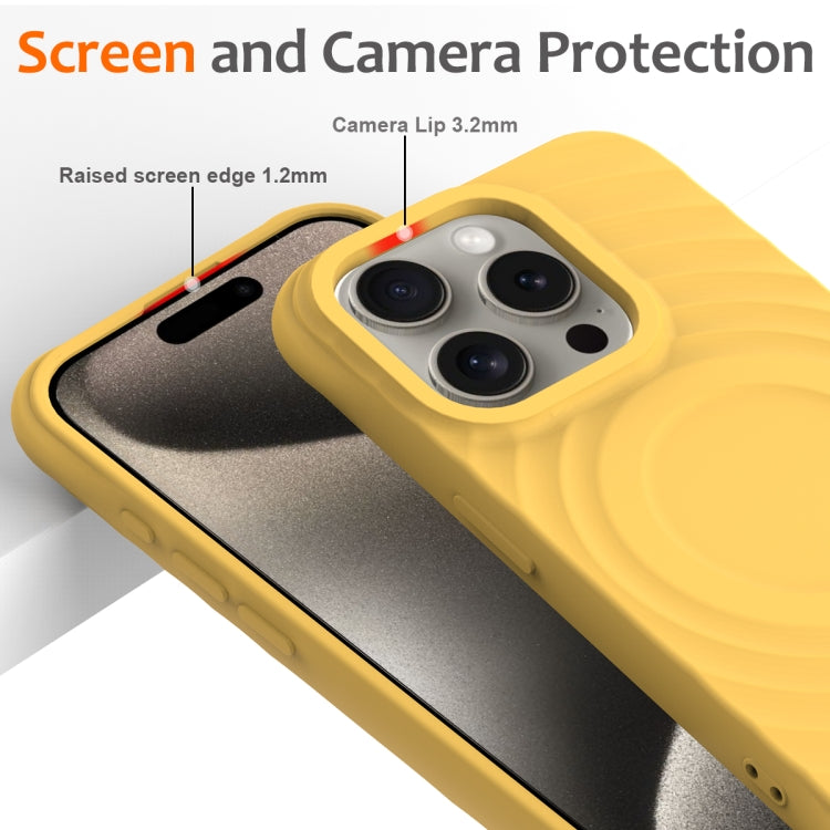 For iPhone 16 Pro Wave Texture MagSafe Magnetic Liquid Silicone Phone Case(Yellow) - iPhone 16 Pro Cases by buy2fix | Online Shopping UK | buy2fix